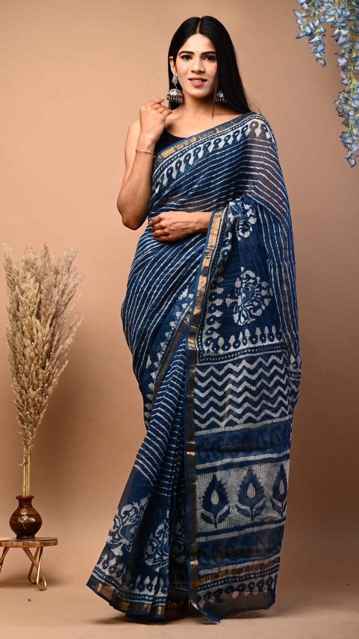 Exclusive hand Block Printed Kota Doria Saree (SWSRKO32)