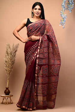 Exclusive hand Block Printed Kota Doria Saree (SWSRKO35)