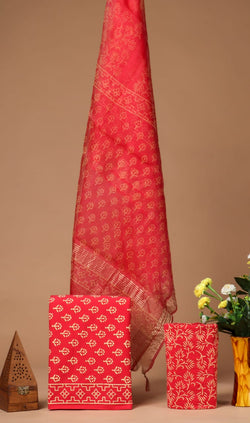 Copy of Copy of BLOCK PRINT COTTON SUIT SET WITH ORGANZA DUPATTA  (SWORG32)