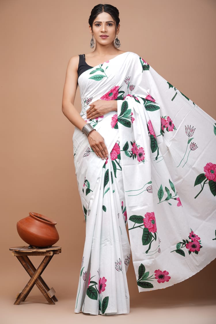 Exclusive Premium Hand Block Printed Pure Cotton Saree