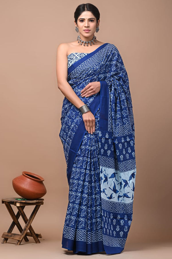 Exclusive Premium Hand Block Printed Pure Cotton Saree