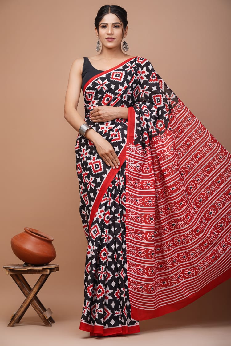 Exclusive Premium Hand Block Printed Pure Cotton Saree