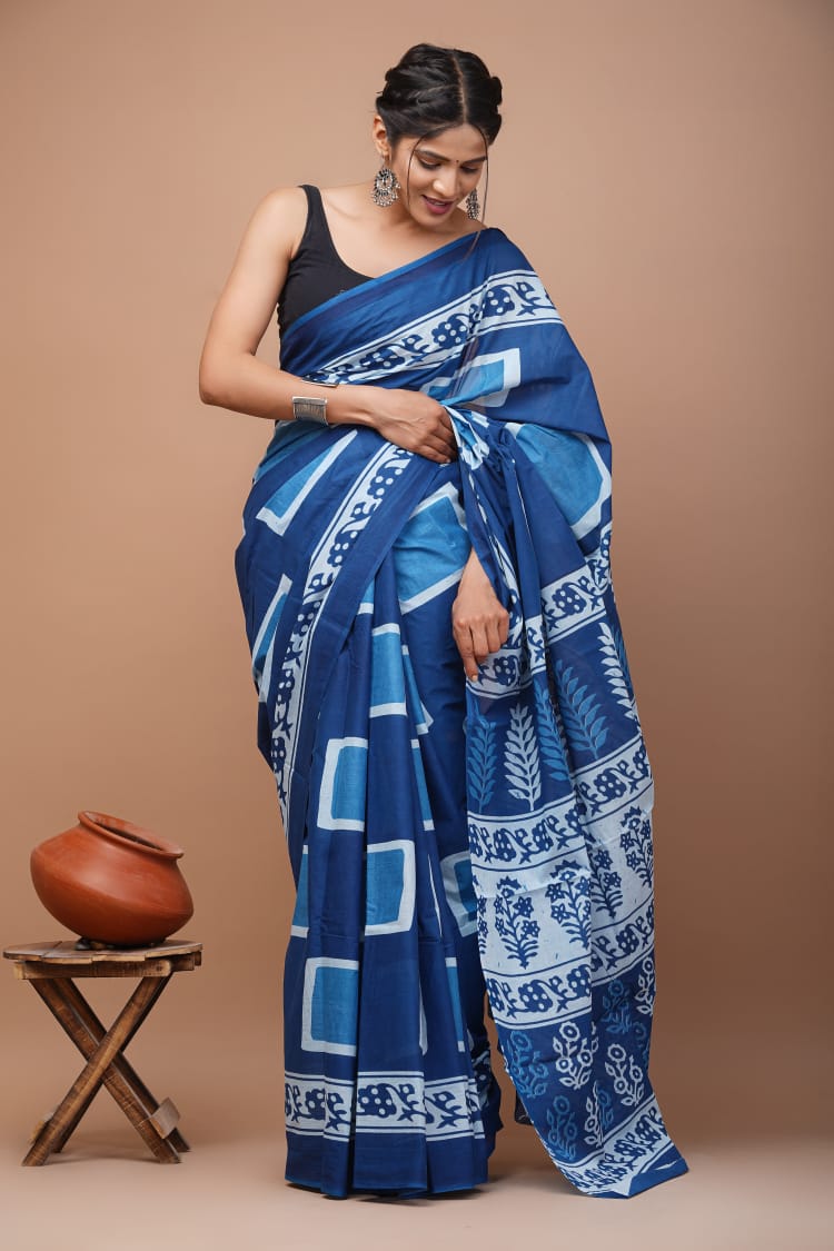 Exclusive Premium Hand Block Printed Pure Cotton Saree