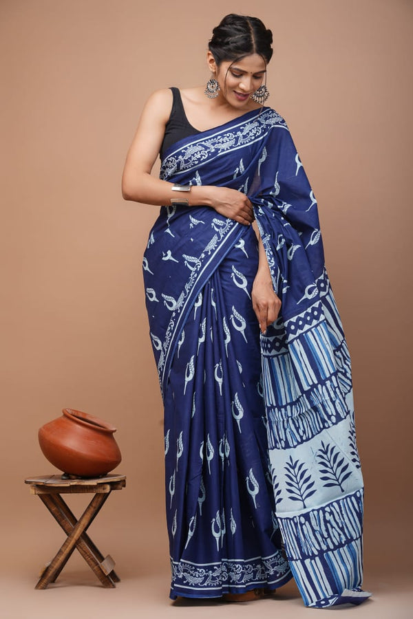 Exclusive Premium Hand Block Printed Pure Cotton Saree