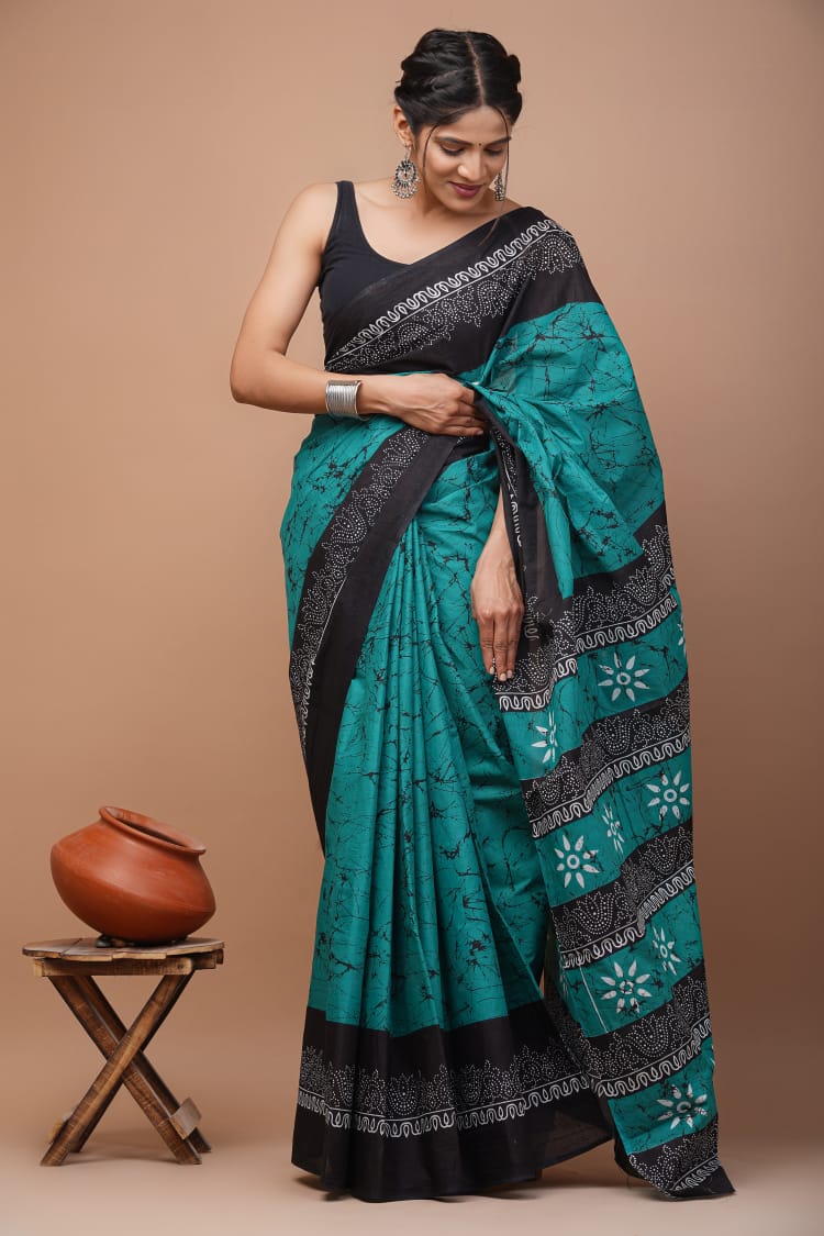 Premium Hand Block Printed Pure Cotton Saree