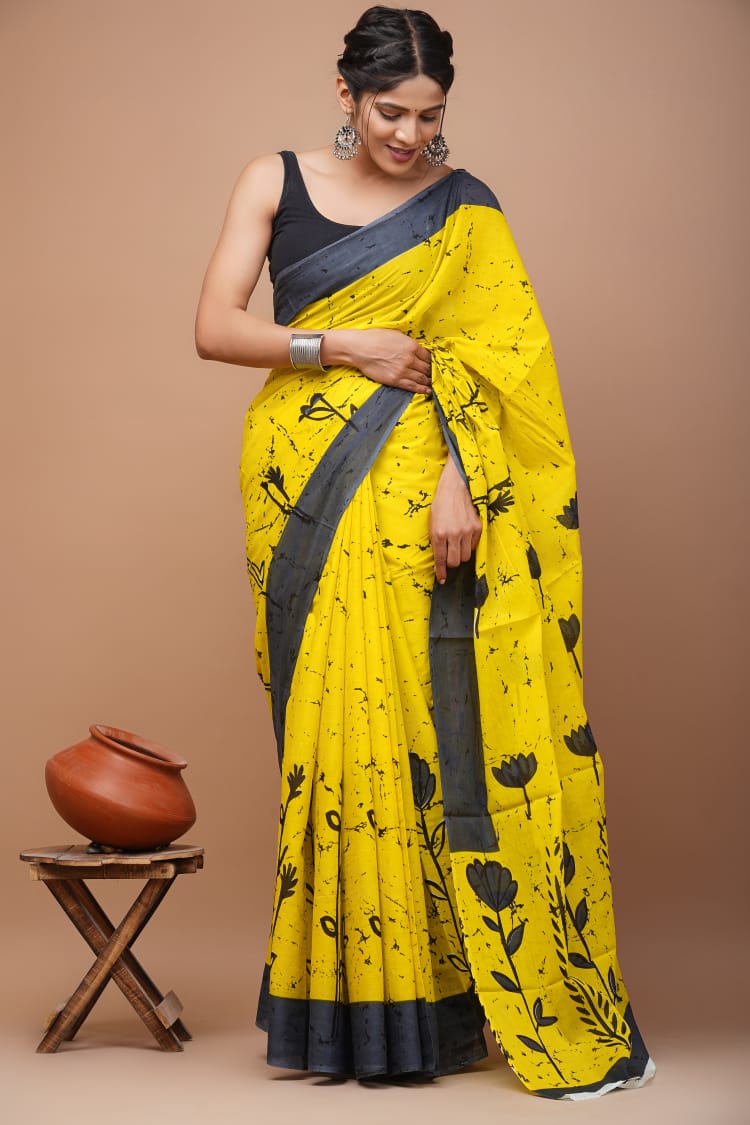 Premium Hand Block Printed Pure Cotton Saree