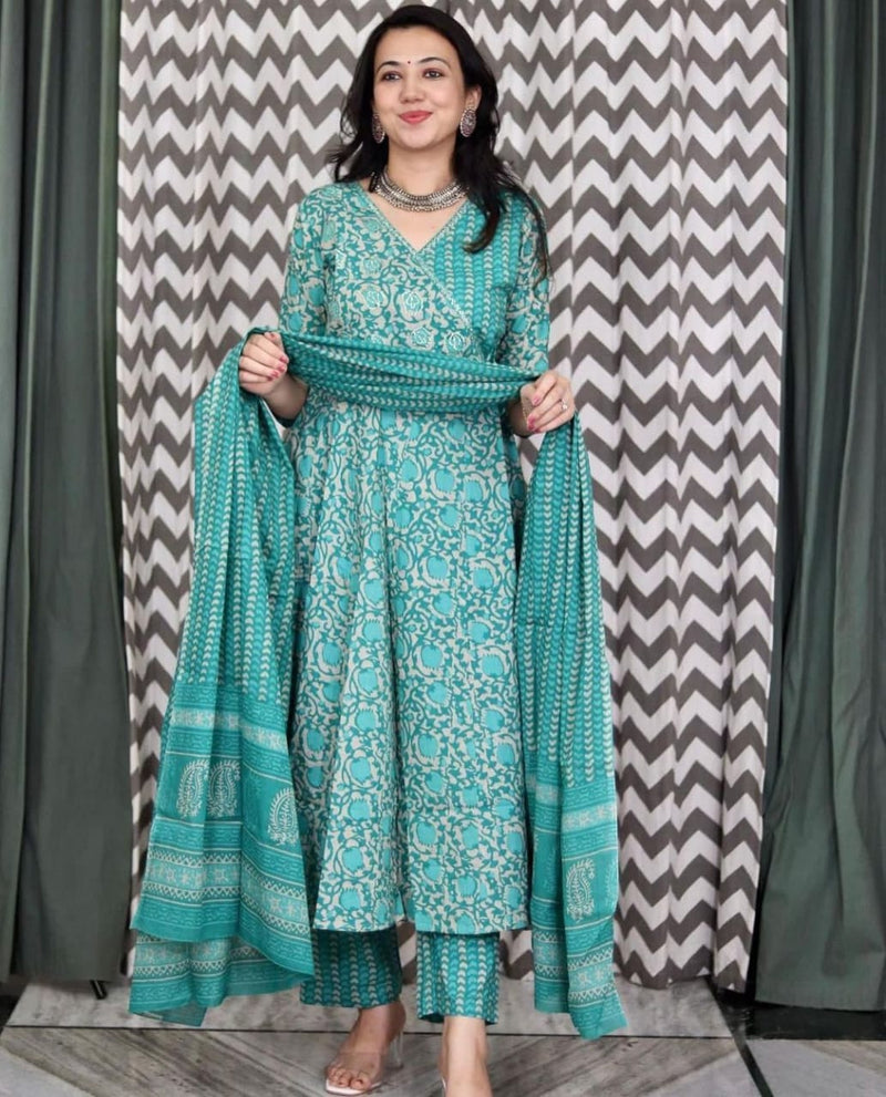 _New Angrakha kurta set with new style in saganeri block print_(SWRD27)