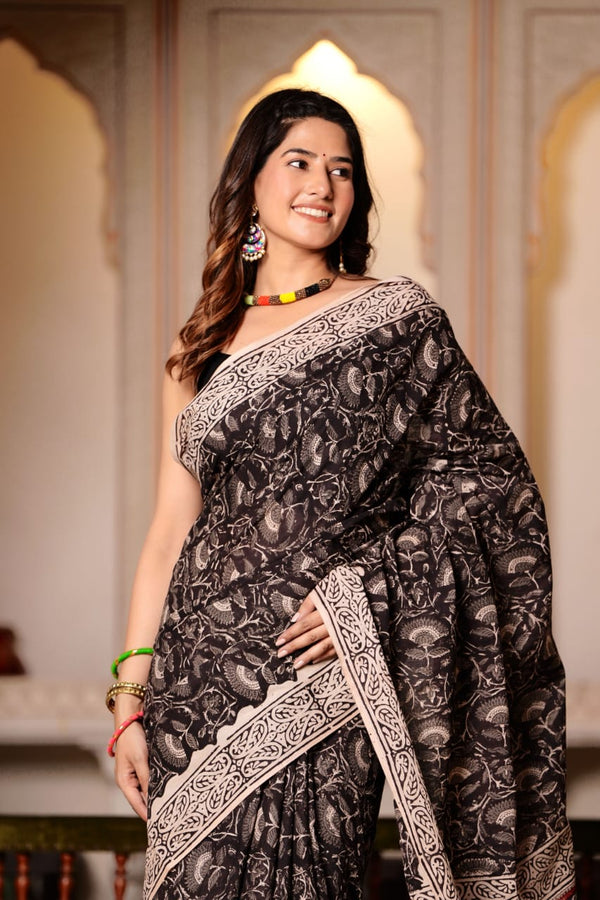 Traditional Authentic Hand Block Printed Pure Organic Cotton Sarees With matching Blouse.