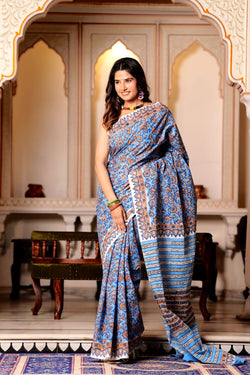 Traditional Authentic Hand Block Printed Pure Organic Cotton Sarees With matching Blouse.