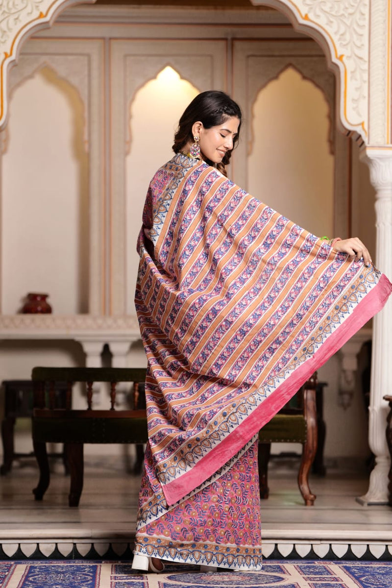 Traditional Authentic Hand Block Printed Pure Organic Cotton Sarees With matching Blouse.