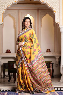 Traditional Authentic Hand Block Printed Pure Organic Cotton Sarees With matching Blouse.