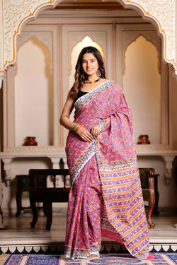 Traditional Authentic Hand Block Printed Pure Organic Cotton Sarees With matching Blouse.