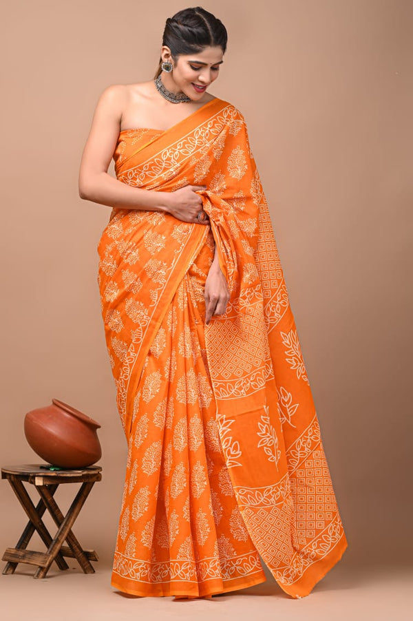 Premium Hand Block Printed Pure Cotton Saree