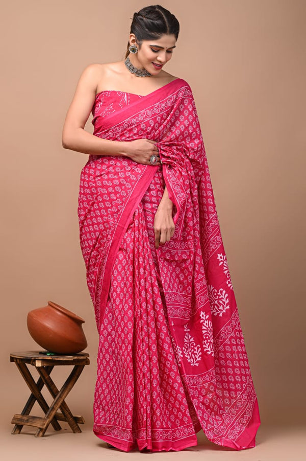 Premium Hand Block Printed Pure Cotton Saree