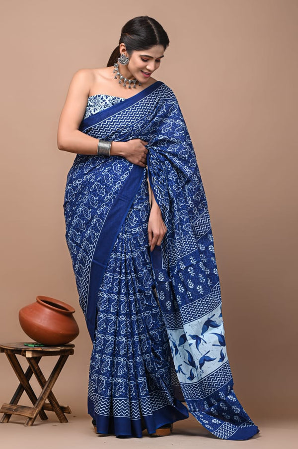 Premium Hand Block Printed Pure Cotton Saree