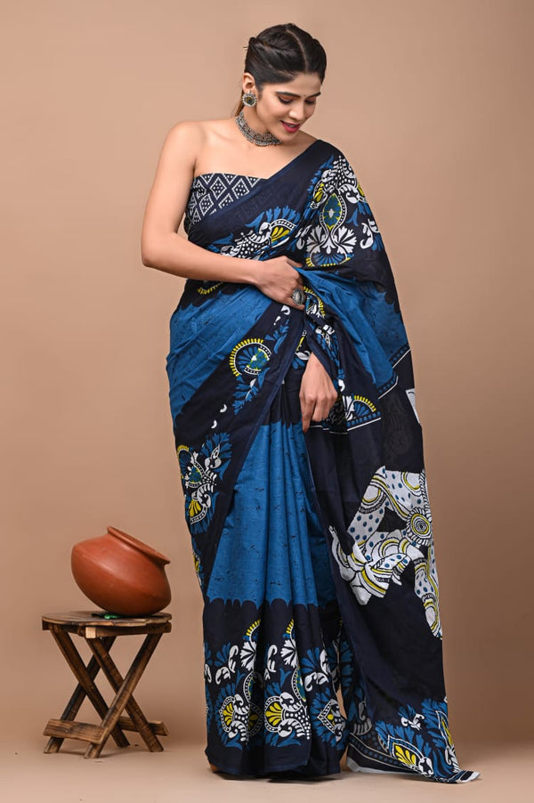 Premium Hand Block Printed Pure Cotton Saree