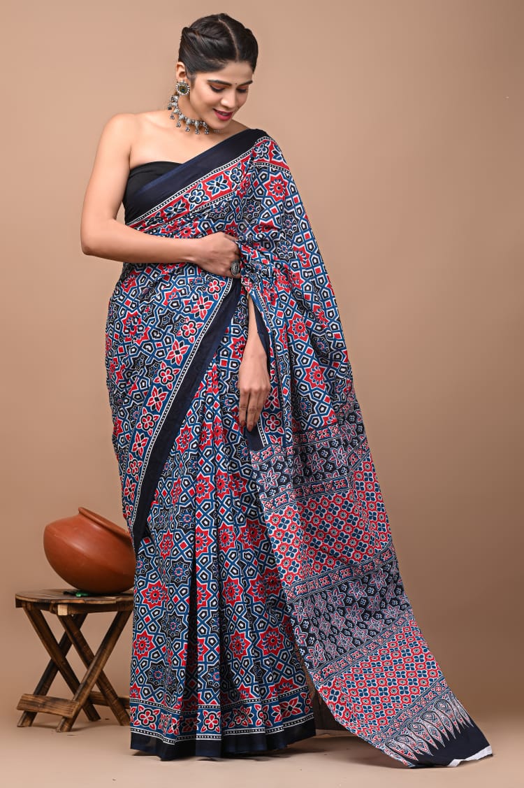 Premium Hand Block Printed Pure Cotton Saree