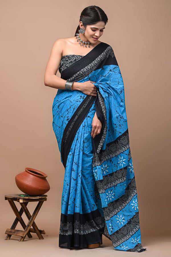 New Exclusive Block Printed Pure Cotton Saree