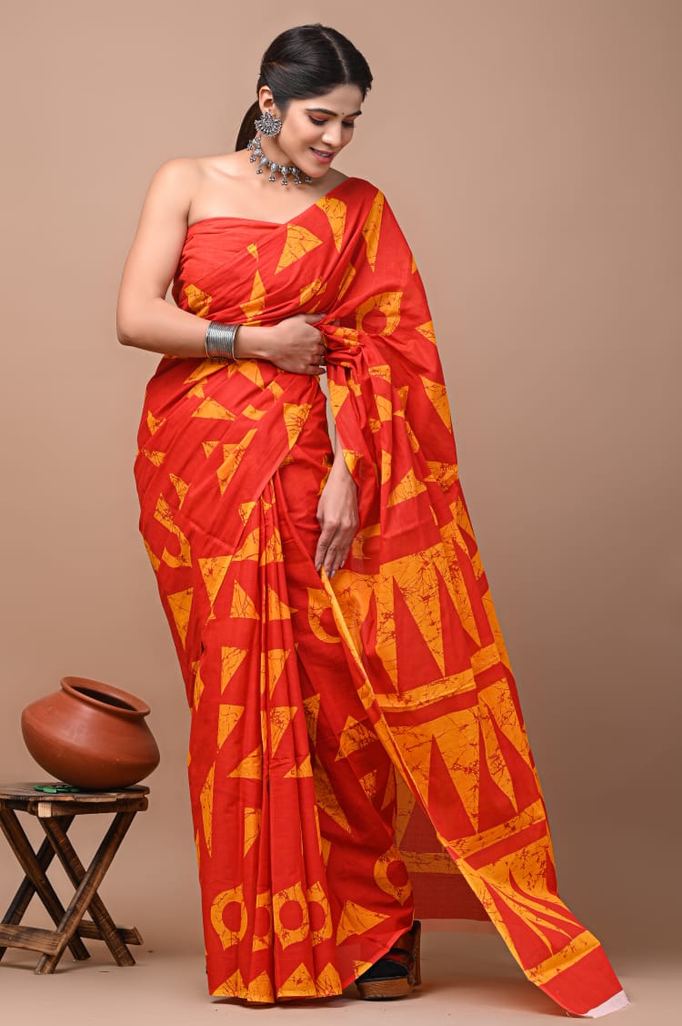 New Exclusive Block Printed Pure Cotton Saree