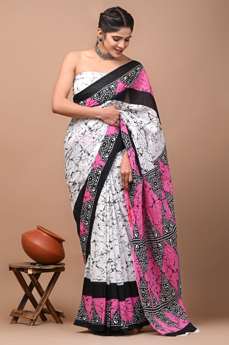 New Exclusive Block Printed Pure Cotton Saree