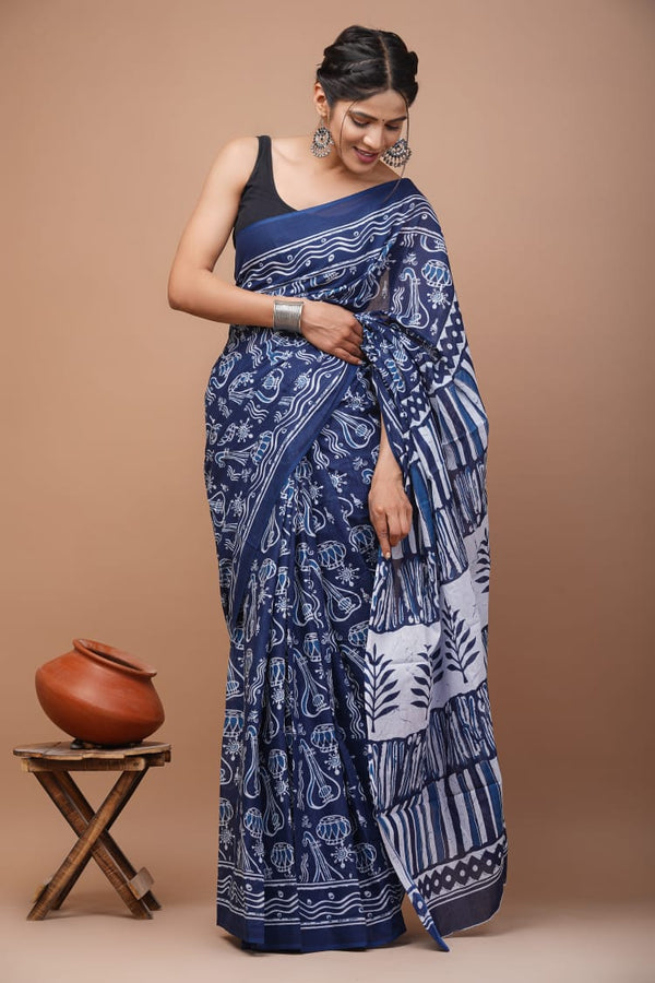 New Exclusive Block Printed Pure Cotton Saree