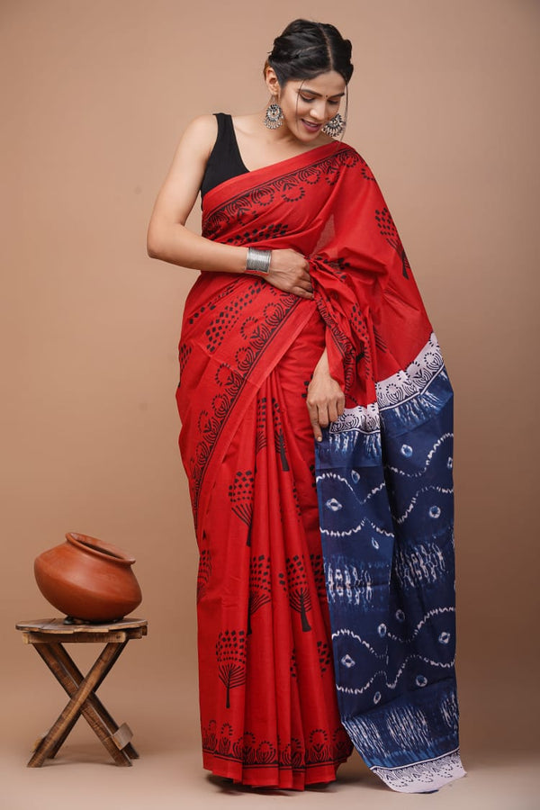 Premium Hand Block Printed Pure Cotton Saree