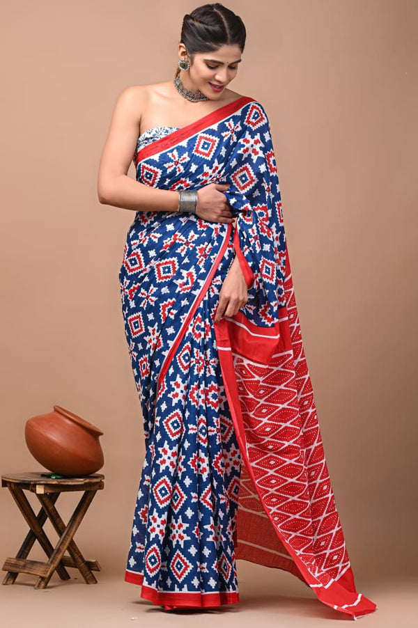 Premium Hand Block Printed Pure Cotton Saree