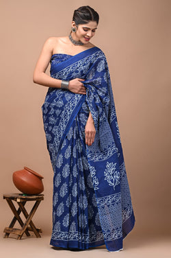 New Exclusive Block Printed Pure Cotton Saree