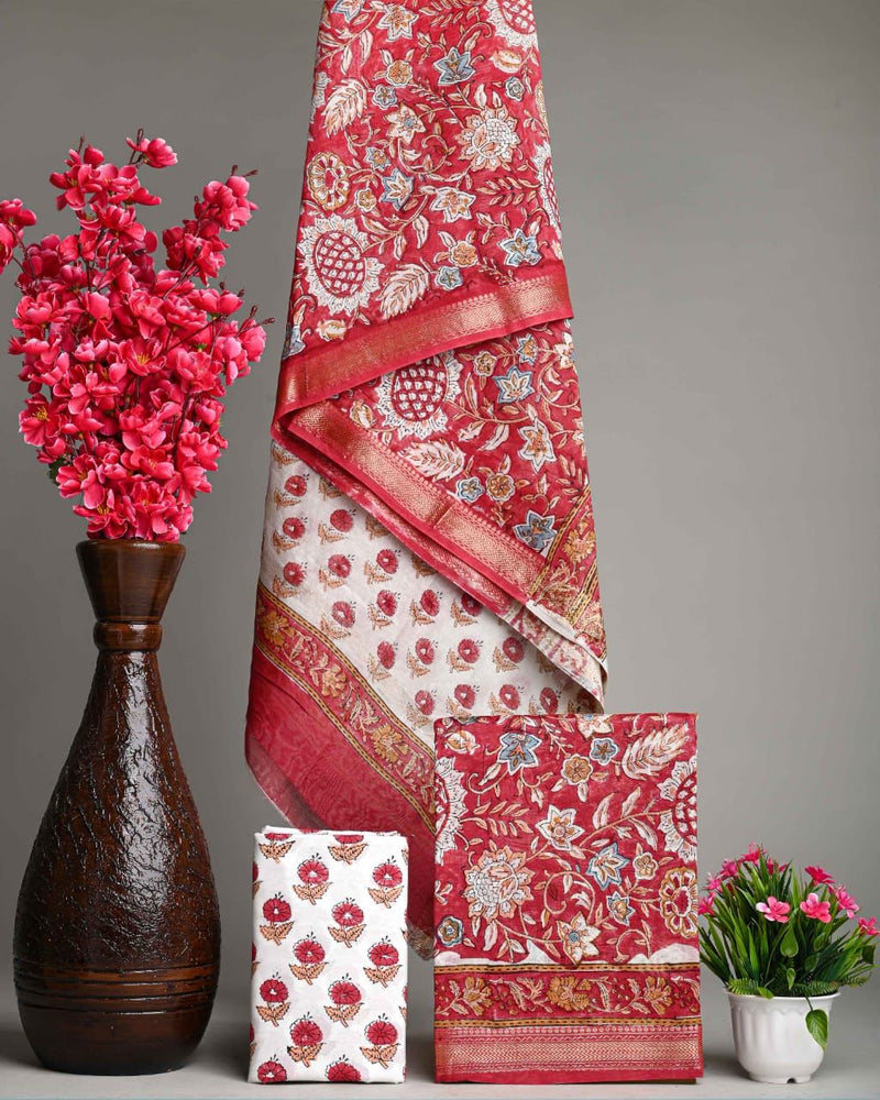 Designer Hand Block Print Maheshwari Silk Suit Set