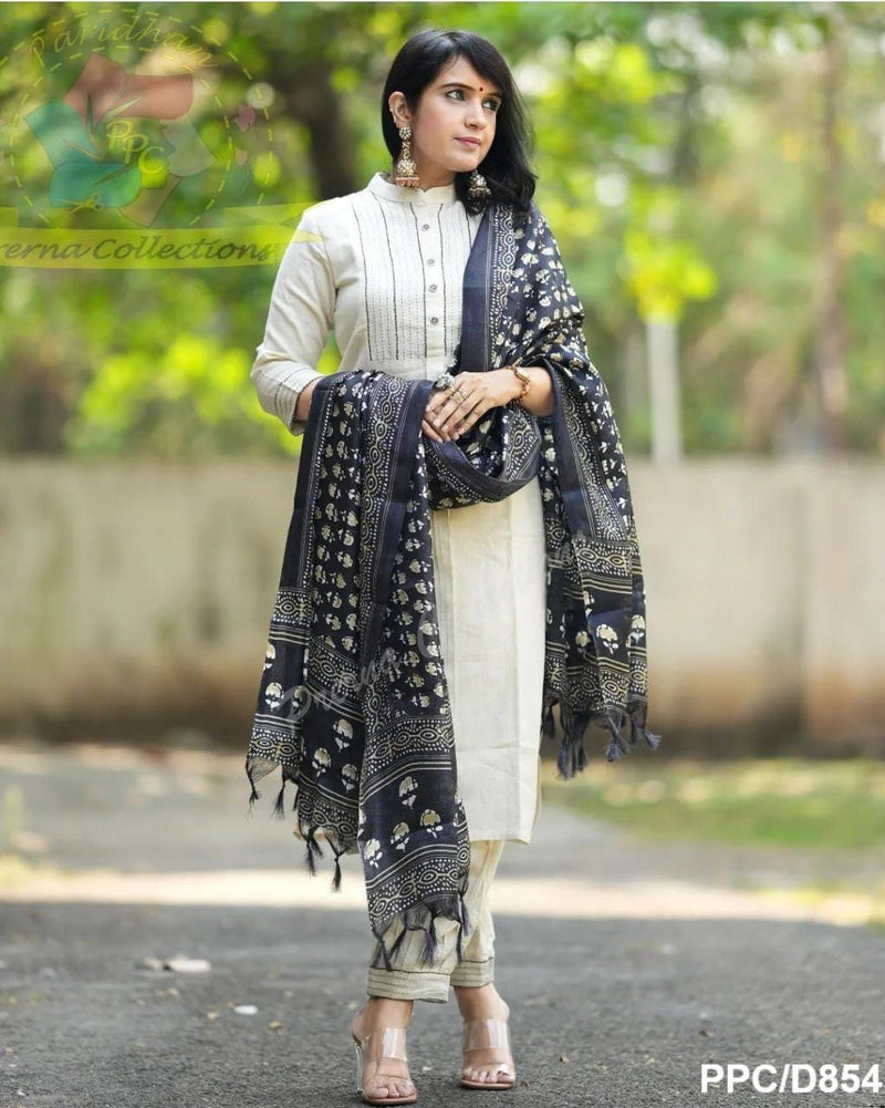 Handloom khadi set with Kantha  Work Suit 💘 (SWRD05)