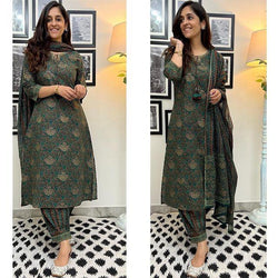 Printed cotton kurta with hand work and pleated salwar and soft cotton malmal dupatta💃💃  (SWRD33)