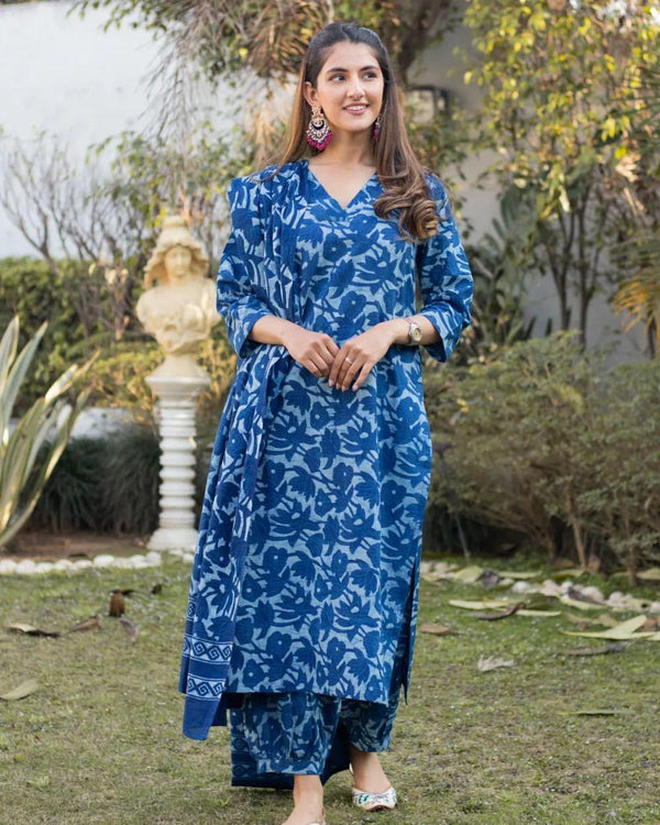 New Tranding Cotton Suit set in Printed Kurti Pant with Dupatta SWRD46