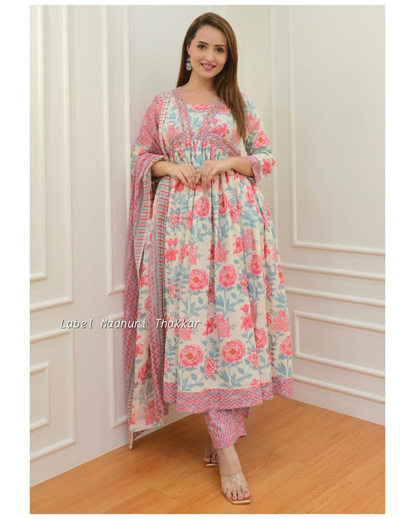 pink Floral Anarkali suit set which is decorated with finest embroidery