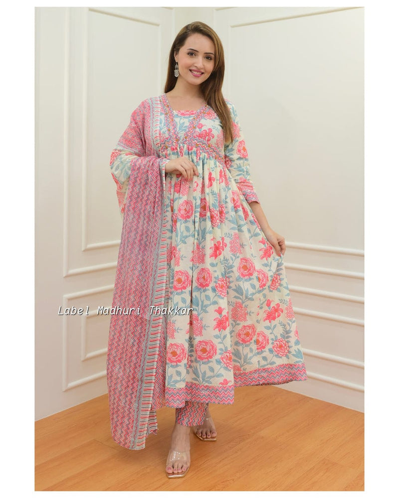 pink Floral Anarkali suit set which is decorated with finest embroidery