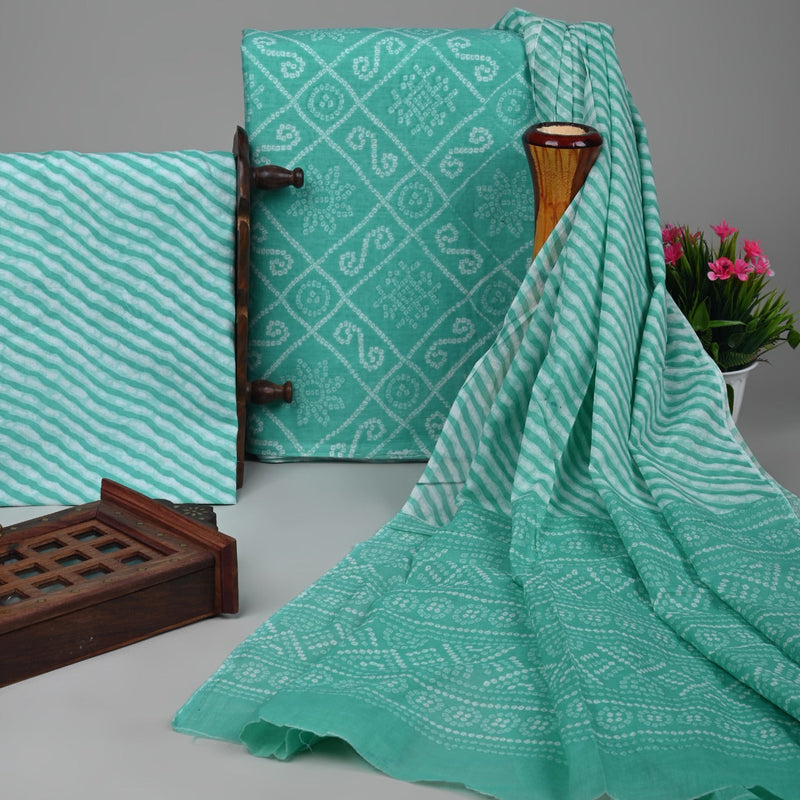 HAND BLOCK PRINT COTTON SUIT SET WITH MULMUL DUPATTA