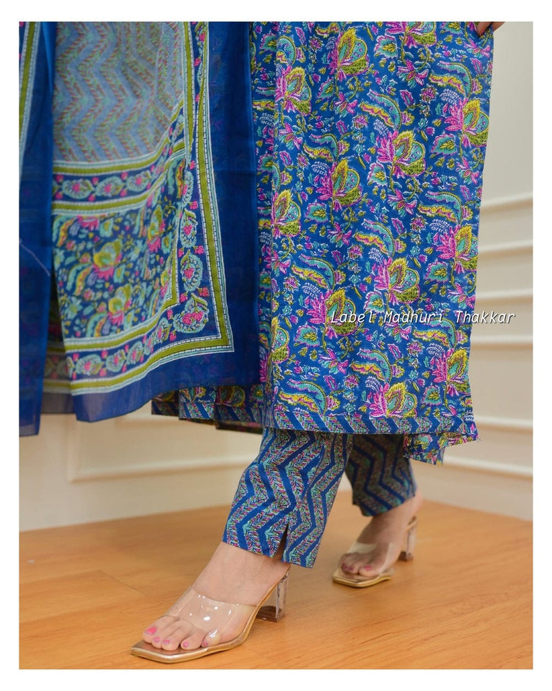 New anarkali kurta &pent with dupatta set with new style in saganeri block print