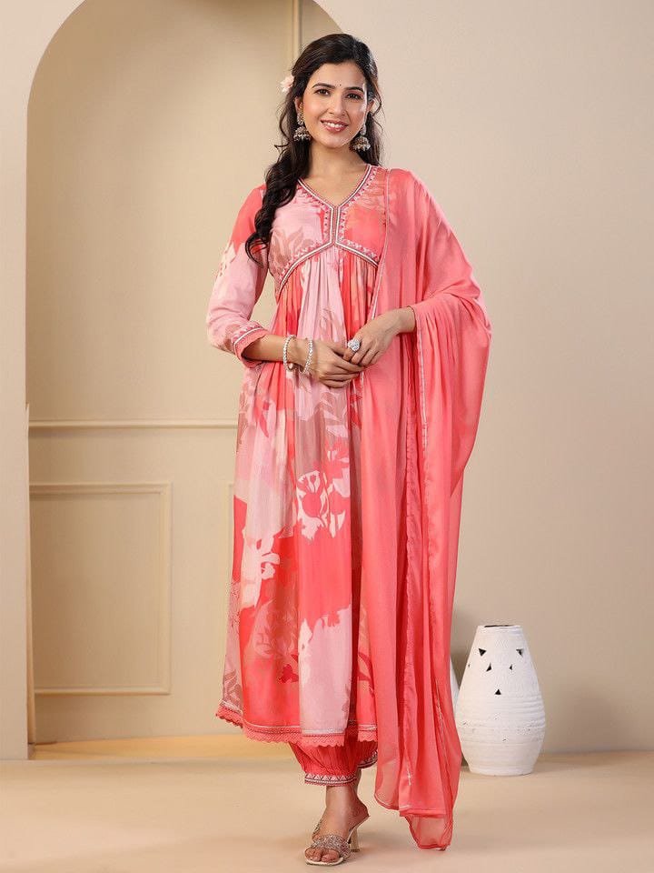 Featuring beautiful MUSLIN ALIA CUT Suit Set which is beautifully decorated with intricate hand embroidery