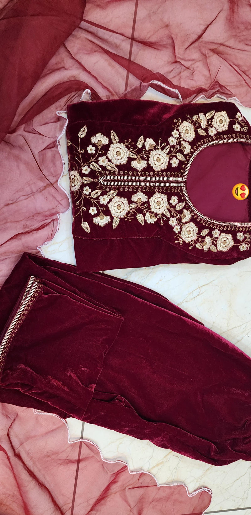 Maroon Velvet Suit Set The all time favorite, velvet pieces are here to stay this winter season.